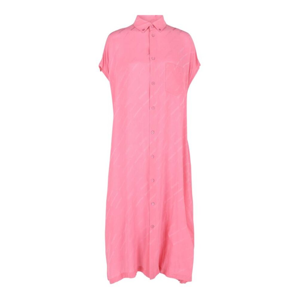 Balenciaga Allover Logo Rawcut Sleevless Dress Pink Womens